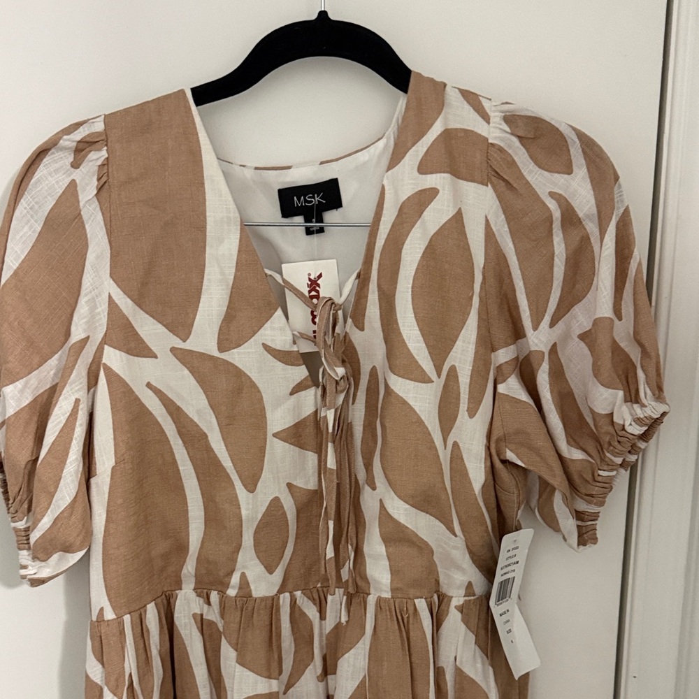MSK Tan & White Abstract Tie-Front Mini Dress - Picture 4 of 5